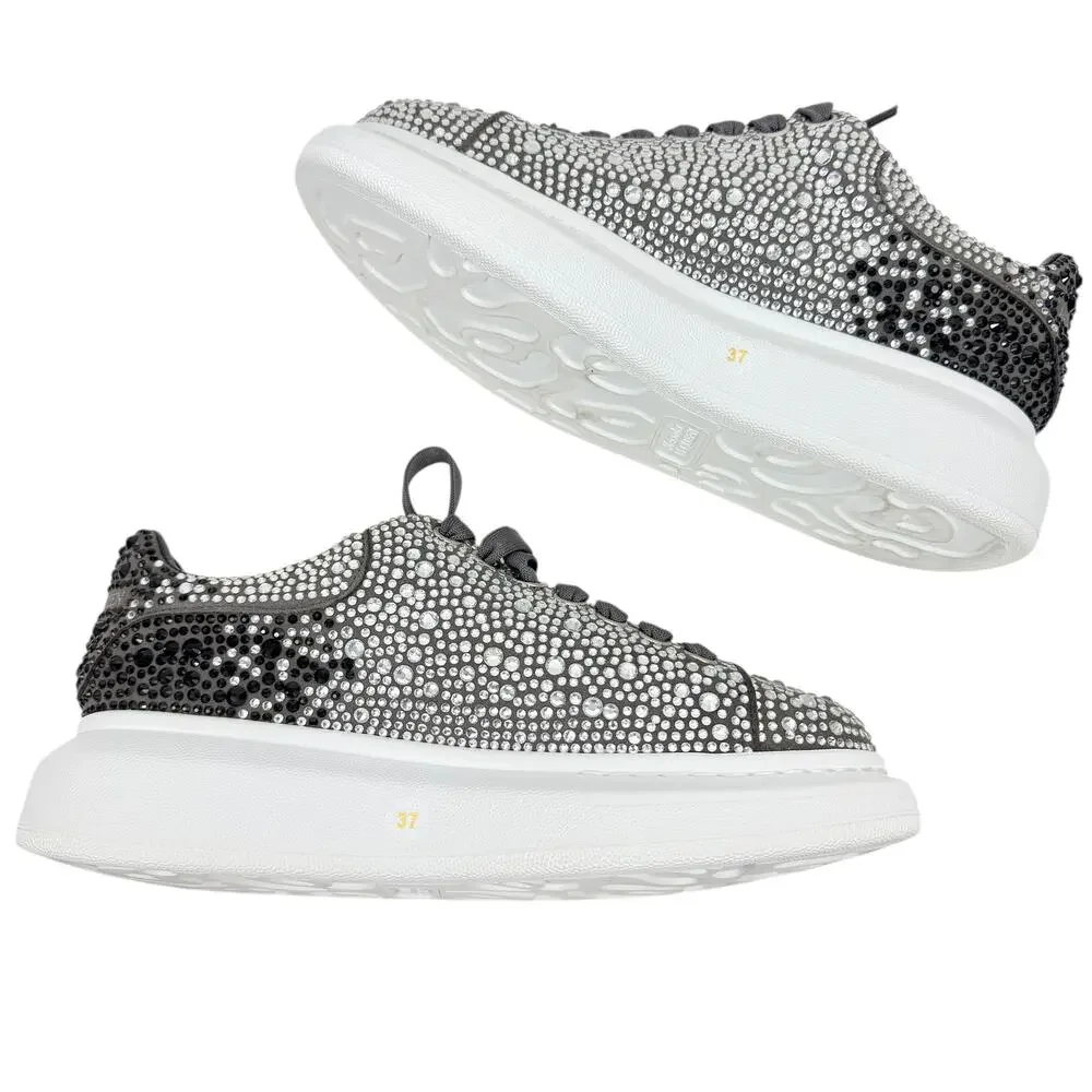 Alexander Mcqueen Crystal Embellished Oversized Sneakers Gray Size 37